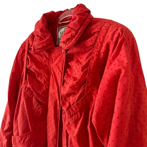 Vintage Fleet Street City Limits red puffer jacket tonal polka dots - Picture 6 of 16